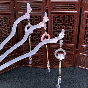 Ancient Style Flower Hair Stick With Long Tassel Elegant Vintage Chinese Hairpin Resin Alloy Jewelry For Women
