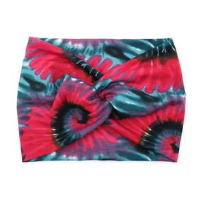 Bohemian 18cm wide tie-dye twisted knot headband with vibrant red and blue print