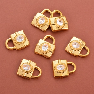 Vintage Padlock Charms For Jewelry Making Stainless Steel Zircon Inlaid Retro Style Gold Plated Pendants Accessory