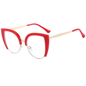 Modern cat eye glasses frame in red and gold metal, retro style anti-blue light eyewear