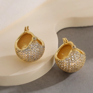 Elegant gold-plated geometric hoop earrings with sparkling cubic zirconia pavé stones