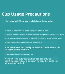 Instruction card for silicone slushy maker detailing usage and cleaning guidelines