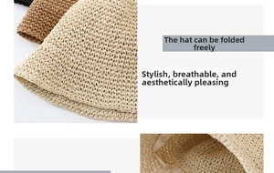 Detail of woven straw hat featuring breathable mesh texture and foldable interior design