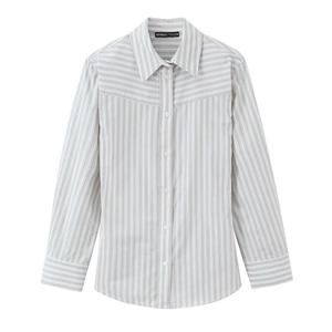 Chemisier Rayé Manches Longues Col Revers Boutonné Chemise Décontractée Ample Femmes Polyester Épaulettes