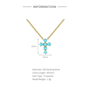 Detailed view of 925 silver cross pendant with five round turquoise stones and dimensions