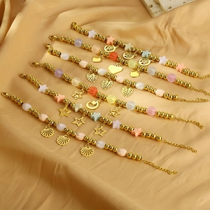 Beaded Bracelet Stainless Steel Colorful Resin Star Moon Pendants Adjustable Gold Plated Jewelry For Women