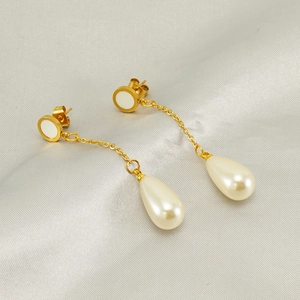 Boucles D'Oreilles Pendantes Vintage En Künstliche Perle De Goutte D'Eau Acier Inoxydable Plaqué Or 18K Gland Long Bijoux Elégants Pour Femmes