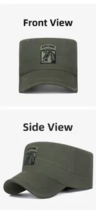 Close-up of military green cadet cap featuring detailed Airborne dragon embroidery