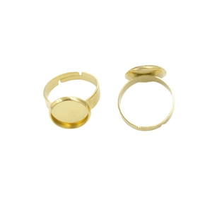 Gold stainless steel adjustable ring base with 12mm flat tray for DIY jewelry making
