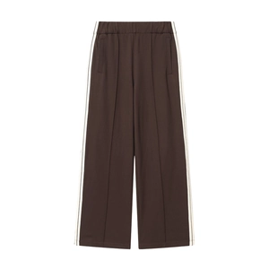 Vintage brown straight-leg jogger pants with white side stripes and elastic waist