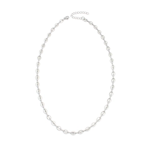Silver coffee bean chain necklace with lobster clasp and adjustable extension links