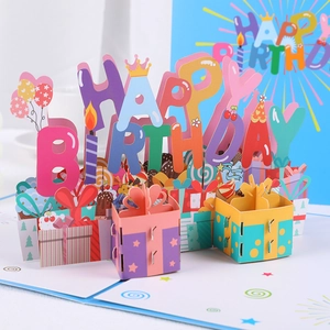 Creative 3D pop-up birthday card featuring colorful HAPPY BIRTHDAY paper sculpture design
