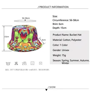 Colorful graffiti printed cotton bucket hat with 56-58cm circumference for sun protection