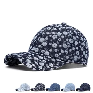 Damen und Herren Denim Baseballkappe mit Blumenmuster, stylische Jacquard-Sonnenmütze