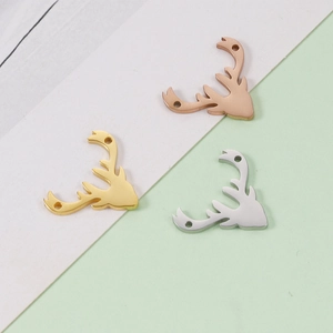 Polished stainless steel deer head connectors in rose gold, gold, and silver finishes