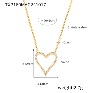 Detailed size chart for stainless steel double heart pendant necklace with zircon inlay