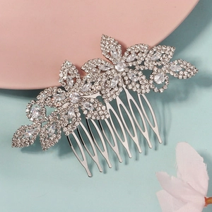 Silver Rhinestone Zircon Hair Comb Flower Leaf Bridal Wedding Party Headpiece Hair Accessories For Women