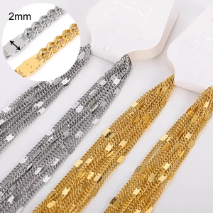 Macro view of 2mm stainless steel jewelry chains in gold and silver finish