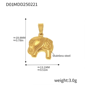 Detailed size specifications for a gold elephant pendant made of stainless steel