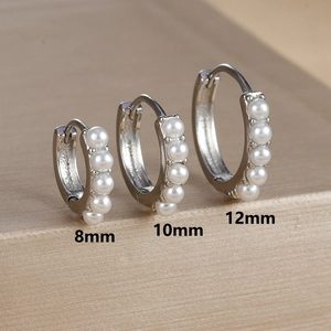 Detailed comparison of 8mm, 10mm, and 12mm 18K silver-plated pearl hoop earrings