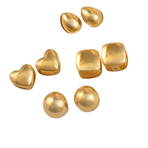 Polished 18k gold plated stainless steel earring set in heart, square and drop shapes