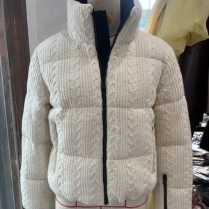 Women Padded Jacket Cable-Knit Texture Stand Collar Zipper Long Sleeve Warm Casual Winter Outerwear Solid Color