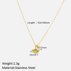 Detailed specs of the ginkgo leaf and pearl necklace with 410+40mm chain length and 2.3g weight