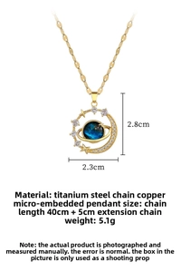 Starry planet necklace details: 45cm titanium steel chain, 5.1g weight, 2.3x2.8cm pendant size