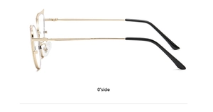 Side view of golden hollow metal glasses frames with blue light blocking lenses