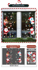 Christmas window stickers set with Santa and reindeer showing layout dimensions 80x84cm