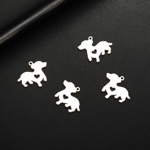 Set of four dachshund puppy heart pendants in stainless steel for DIY jewelry making