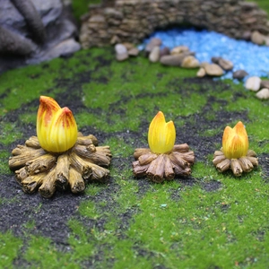 Three-piece miniature resin campfire set for fairy garden decor and outdoor lawn scenery