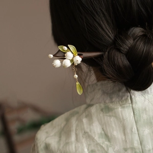 Lily Of The Valley Flower Hair Stick Wood Alloy Resin Artificial Pearl Tassel Vintage Chinese Style Hairpin For Women