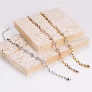 Minimalist bracelet with marquise zircon stones in silver, rose gold, and gold finishes
