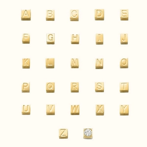 Set of 26 cubic English letter beads and one zircon cube in 14K gold plated stainless steel