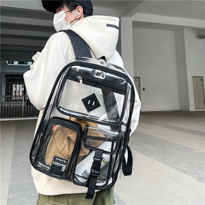 Zaino trasparente impermeabile in PVC con bordo nero e multi-tasche per il viaggio