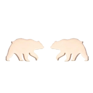 Minimalist stainless steel bear stud earrings in a polished rose gold finish