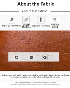 Detalle de textura de cuero granulado marrón impermeable y herrajes premium para mochila
