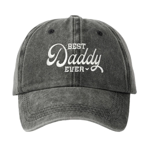 Vintage dark grey washed cotton baseball cap with BEST DADDY EVER white embroidery