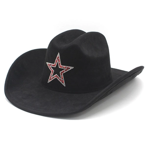 Western Cowboy Hat Faux Suede Wide Brim Star Rhinestone Adjustable Jazz Fedora For Men Women Party