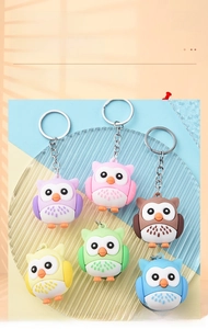 Detailed set of six colorful owl keychains in soft PVC with metal clasps and chains