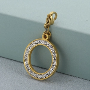 Pendentif rond plaqué or 18 carats avec strass et fermoir mousqueton pour porte-clés