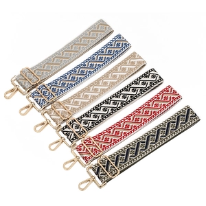 Adjustable jacquard ethnic style bag straps with colorful geometric patterns and gold buckles