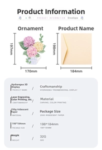 3D hydrangea flower greeting card and yellow envelope made of 250g pearlescent paper