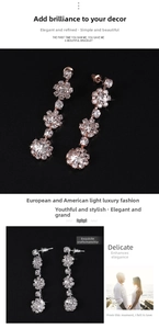 Detail of rose gold and silver tassel earrings with flower crystal clusters and rhinestones