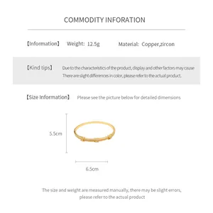 Size guide for 18k gold plated copper bangle with zircon X-shape cross details