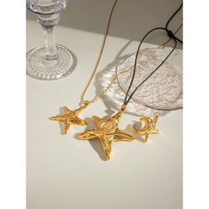 18k gold plated stainless steel starfish pendant necklaces and matching ring jewelry set
