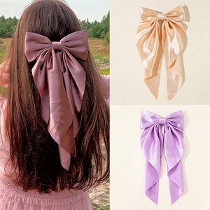 Oversized Satin Bow Hair Clip With Long Streamers Large Fabric Hairpin Elegant Wedding Party Accessories For Women