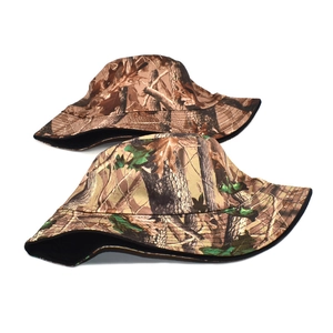 Camouflage forest print bucket hats in brown and green for outdoor sun protection gear
