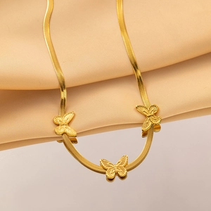 Butterfly Pendant Necklace Titanium Steel 18K Gold Plated Elegant Snake Bone Chain Fashion Jewelry For Women